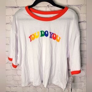 YOU DO YOU Cropped Tee By‎ PH by The Phluid NWT Size Large Rainbow colors